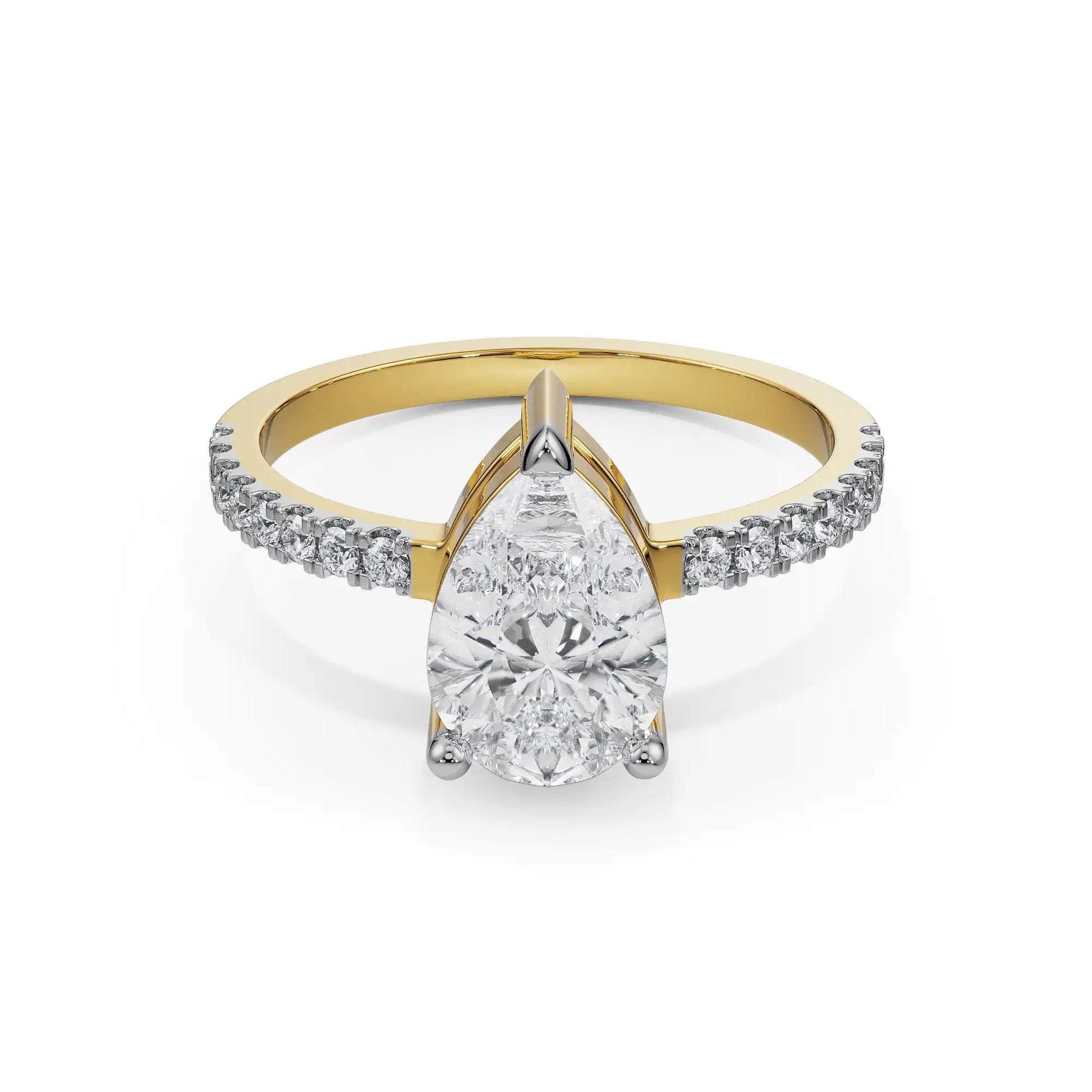 18K Solid Gold Pear-Shaped Diamond Engagement Ring 