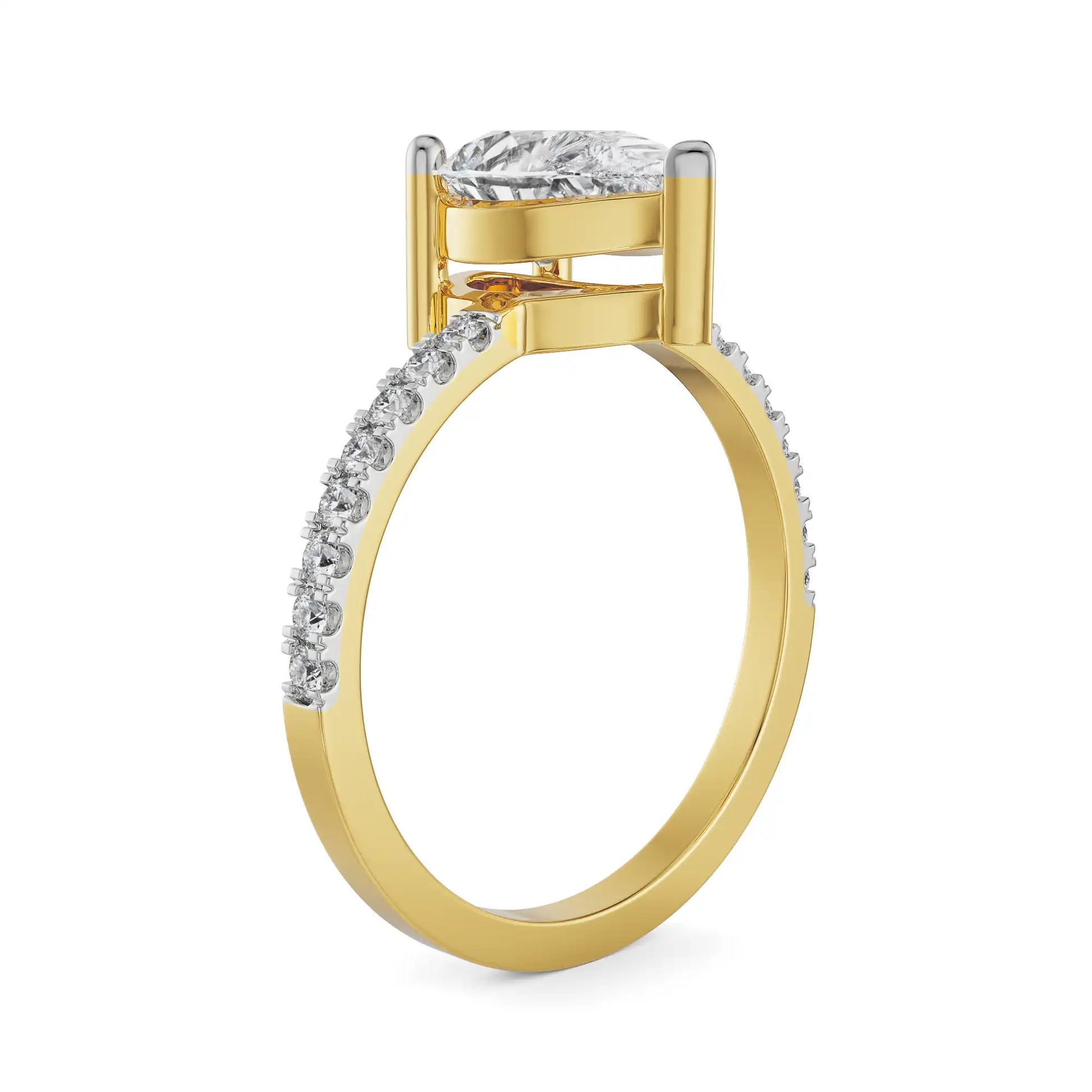 18K Solid Gold Pear-Shaped Diamond Engagement Ring Side View