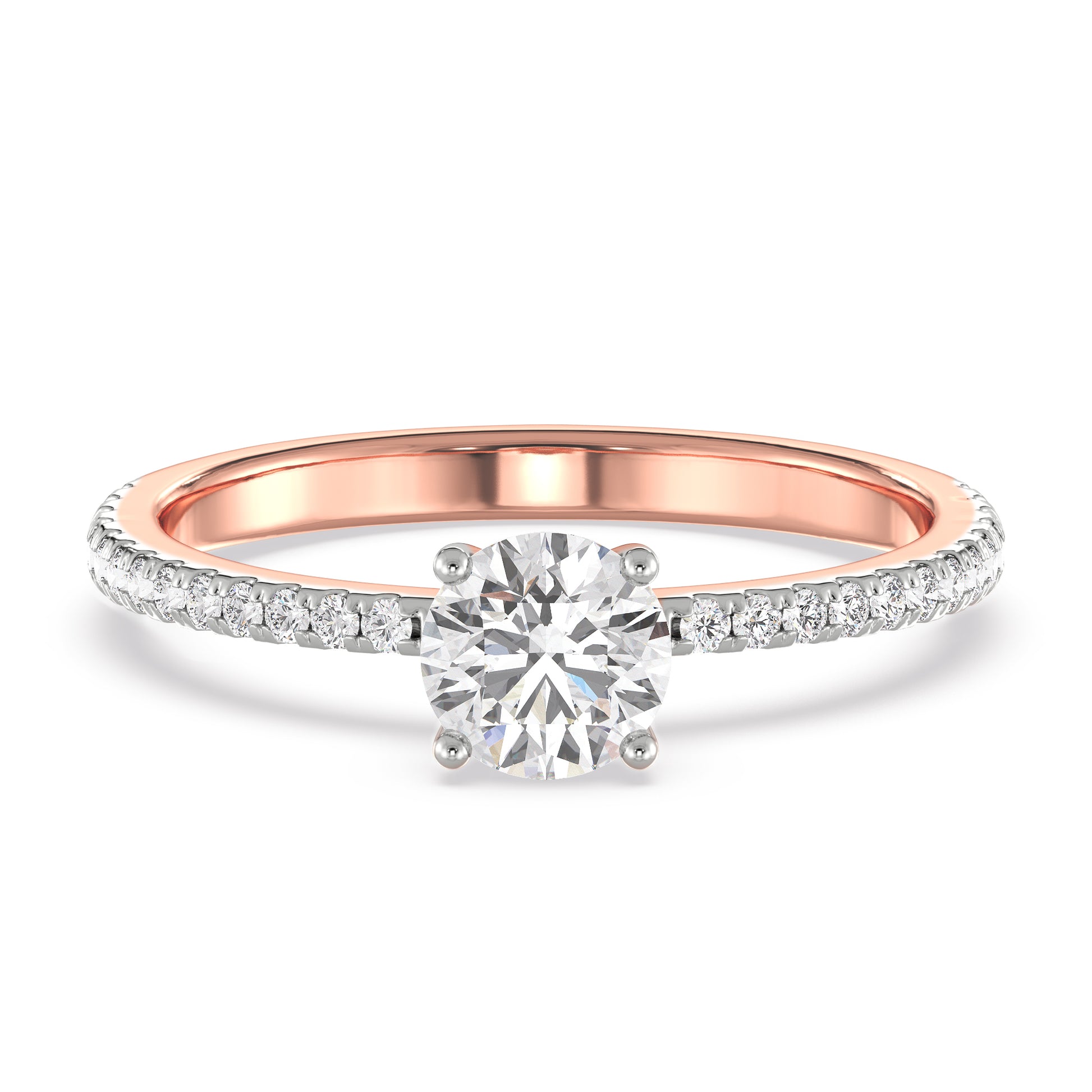 18K Solid Gold Round Diamond Engagement Ring Rose Gold La Joyeria