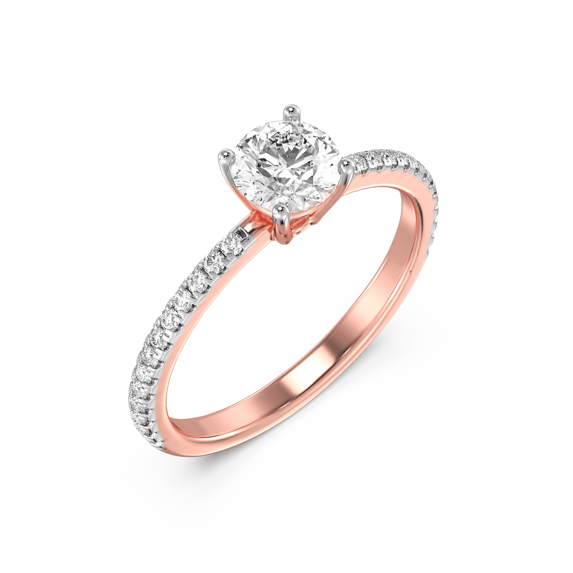 18K Solid Gold Round Diamond Engagement Ring Rose Gold La Joyeria Side View