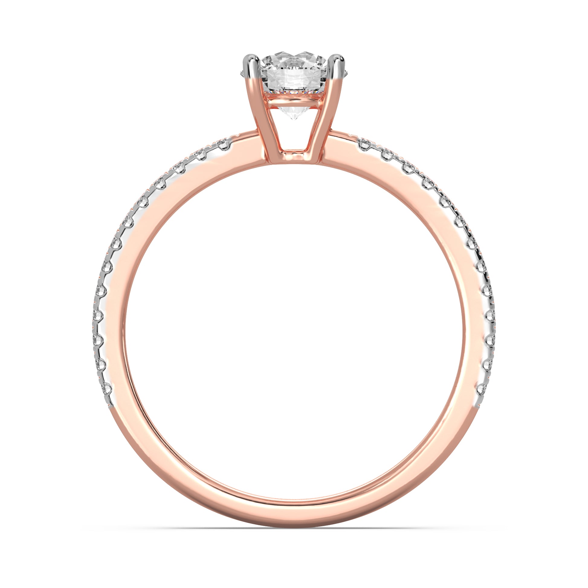 18K Solid Gold Round Diamond Engagement Ring Rose Gold La Joyeria Side View 2