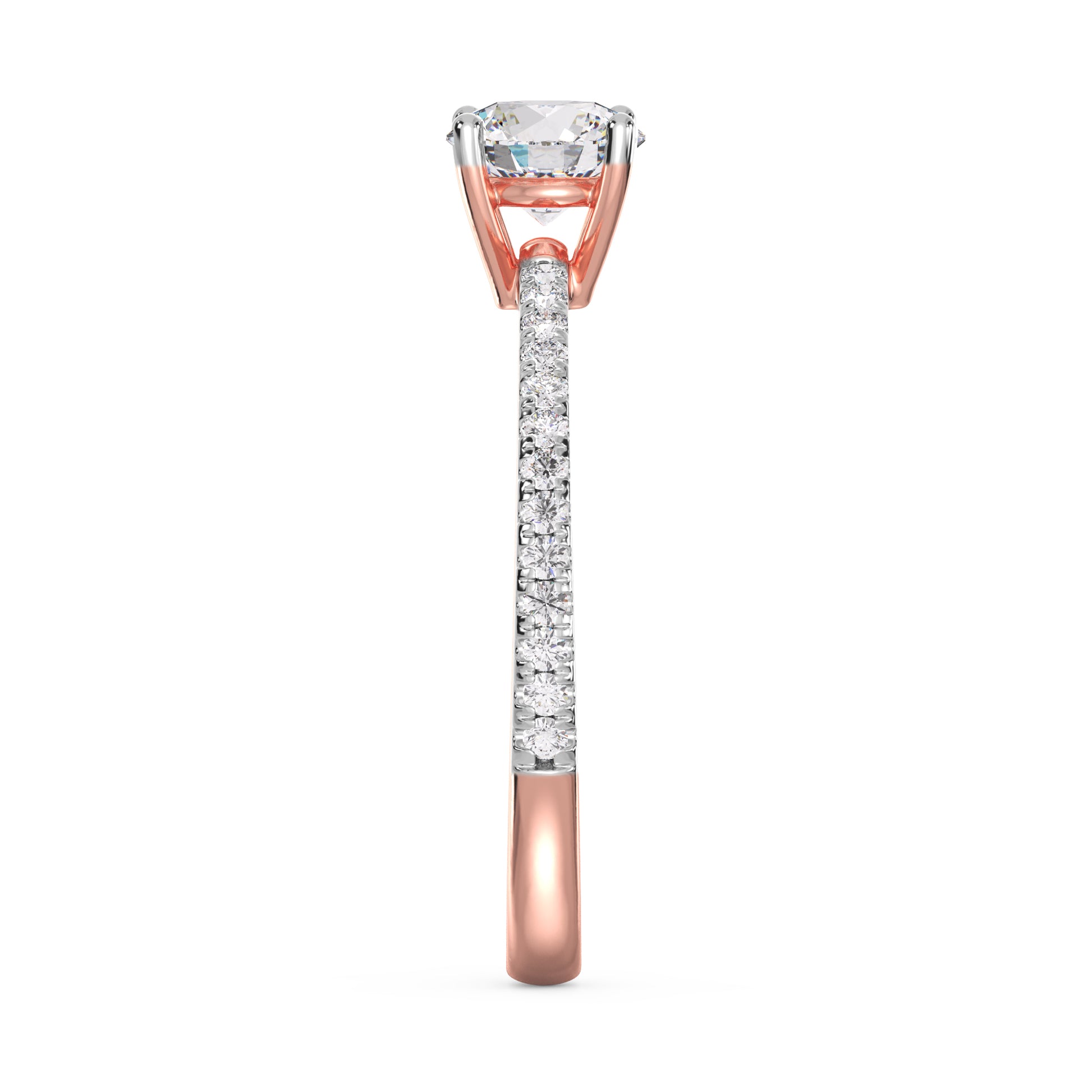 18K Solid Gold Round Diamond Engagement Ring Rose Gold La Joyeria Side View 3