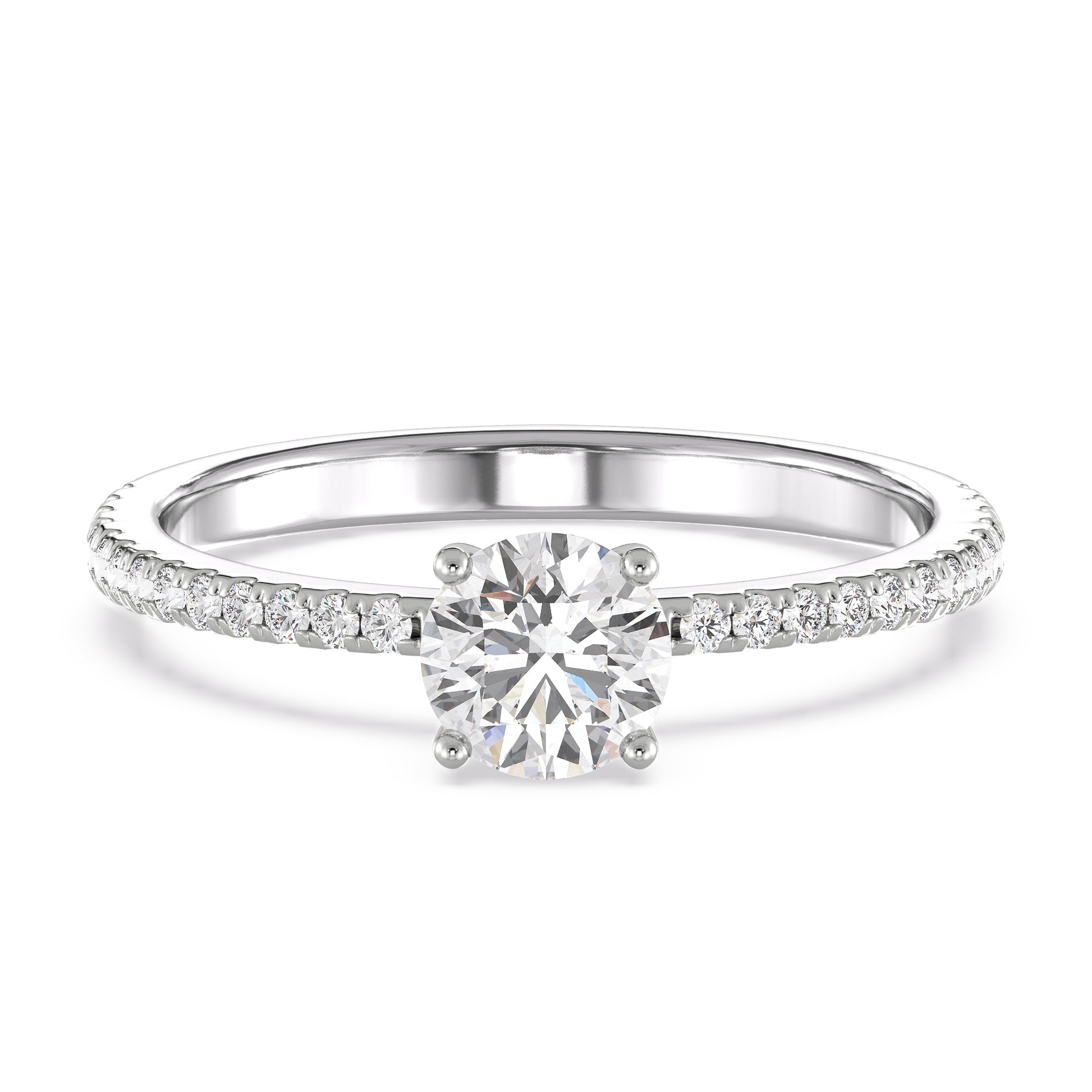 18K Solid Gold Round Diamond Engagement Ring White Gold La Joyeria
