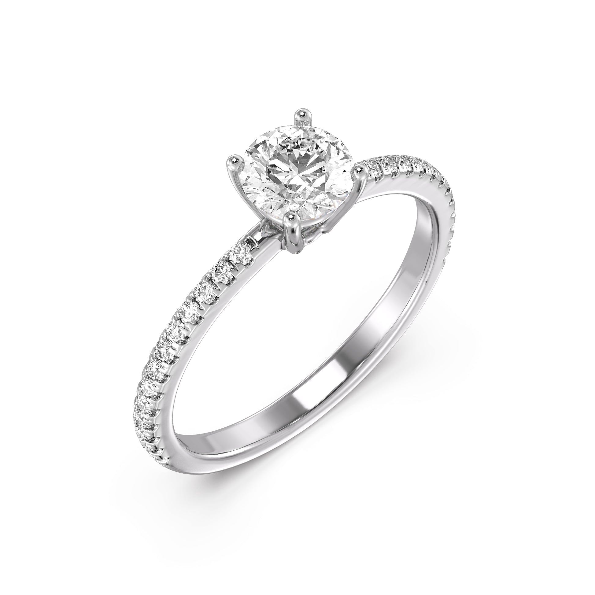 18K Solid Gold Round Diamond Engagement Ring White Gold La Joyeria Side View