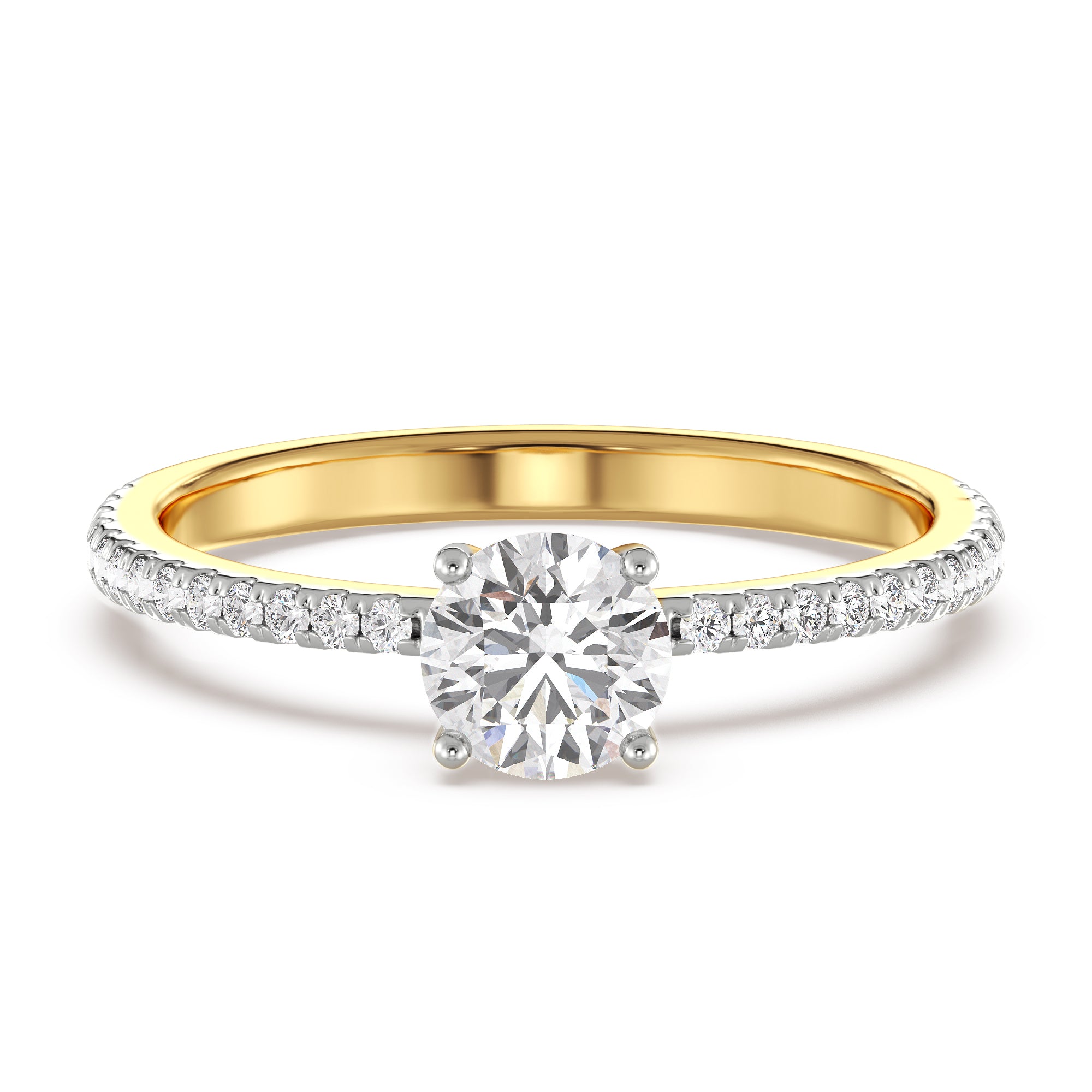 18K Solid Gold Round Diamond Engagement Ring Yellow Gold La Joyeria