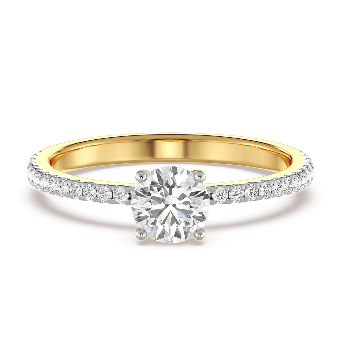 18K Solid Gold Round Diamond Engagement Ring Yellow Gold La Joyeria