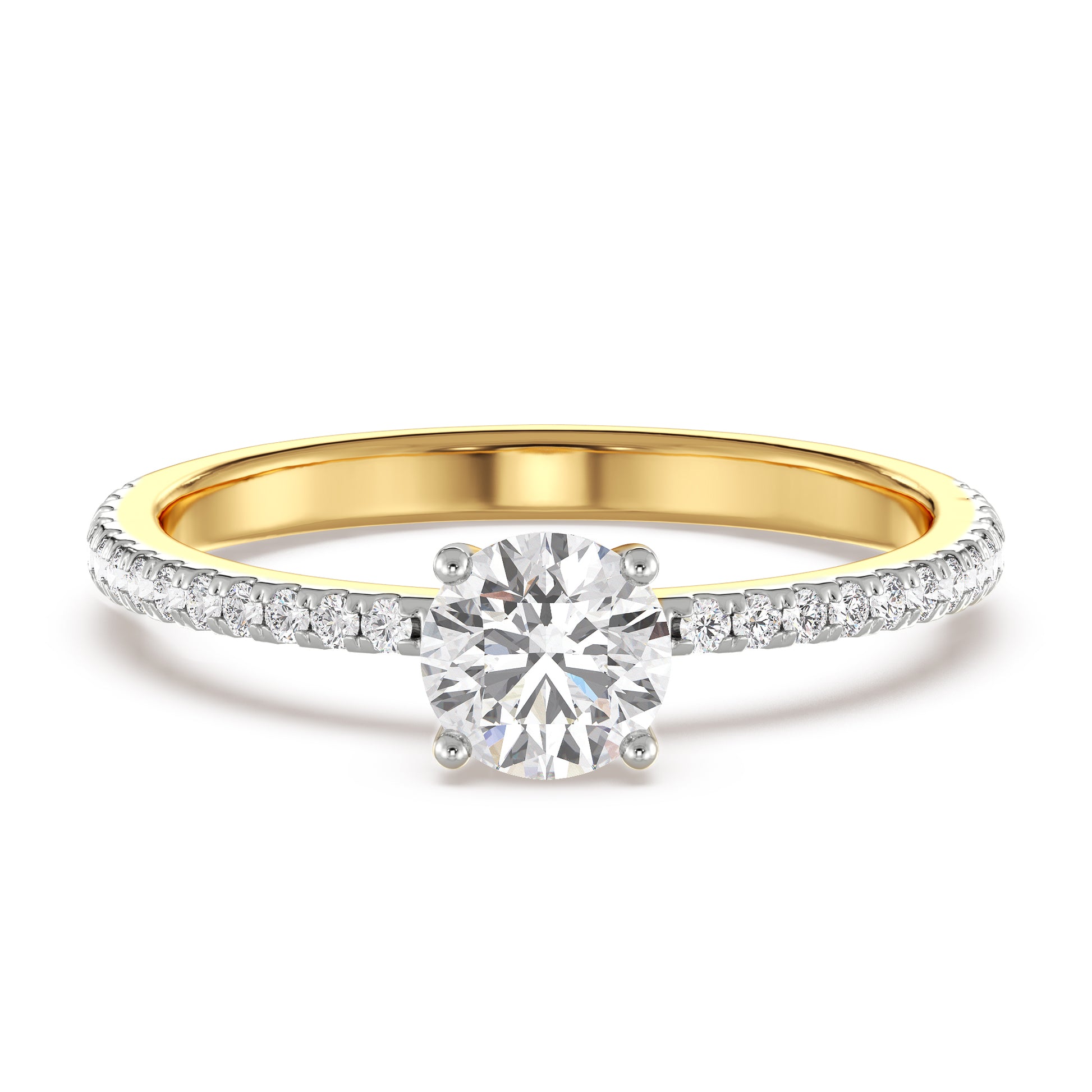 18K Solid Gold Round Diamond Engagement Ring Yellow Gold La Joyeria