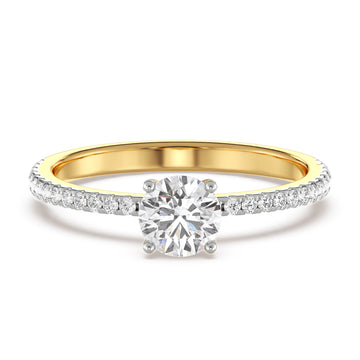 18K Solid Gold Round Diamond Engagement Ring Yellow Gold La Joyeria