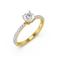 18K Solid Gold Round Diamond Engagement Ring Yellow Gold La Joyeria Side View