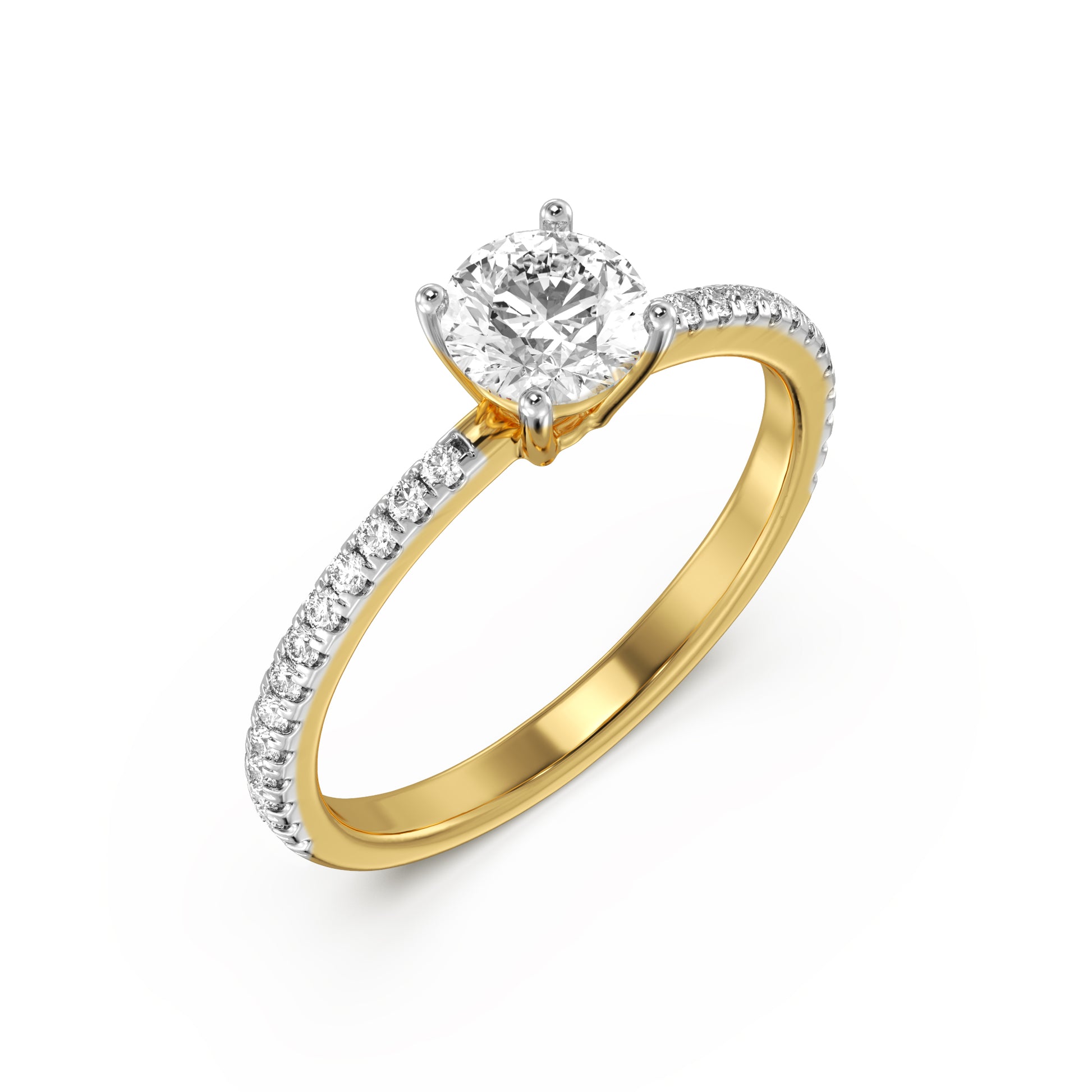 18K Solid Gold Round Diamond Engagement Ring Yellow Gold La Joyeria Side View