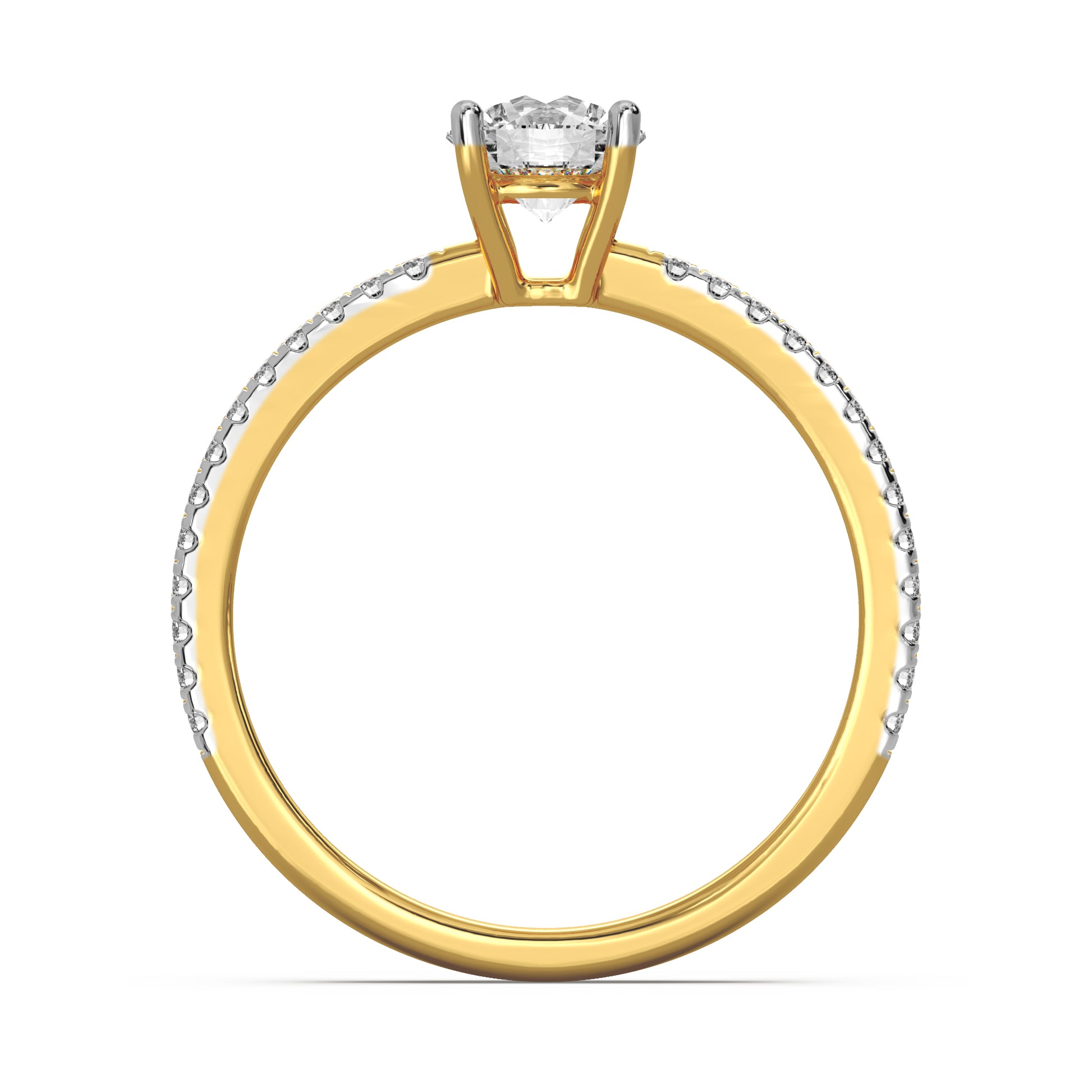 18K Solid Gold Round Diamond Engagement Ring Yellow Gold La Joyeria Side View 2