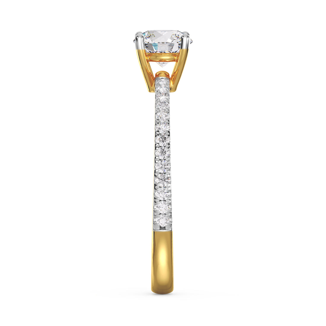 18K Solid Gold Round Diamond Engagement Ring Yellow Gold La Joyeria