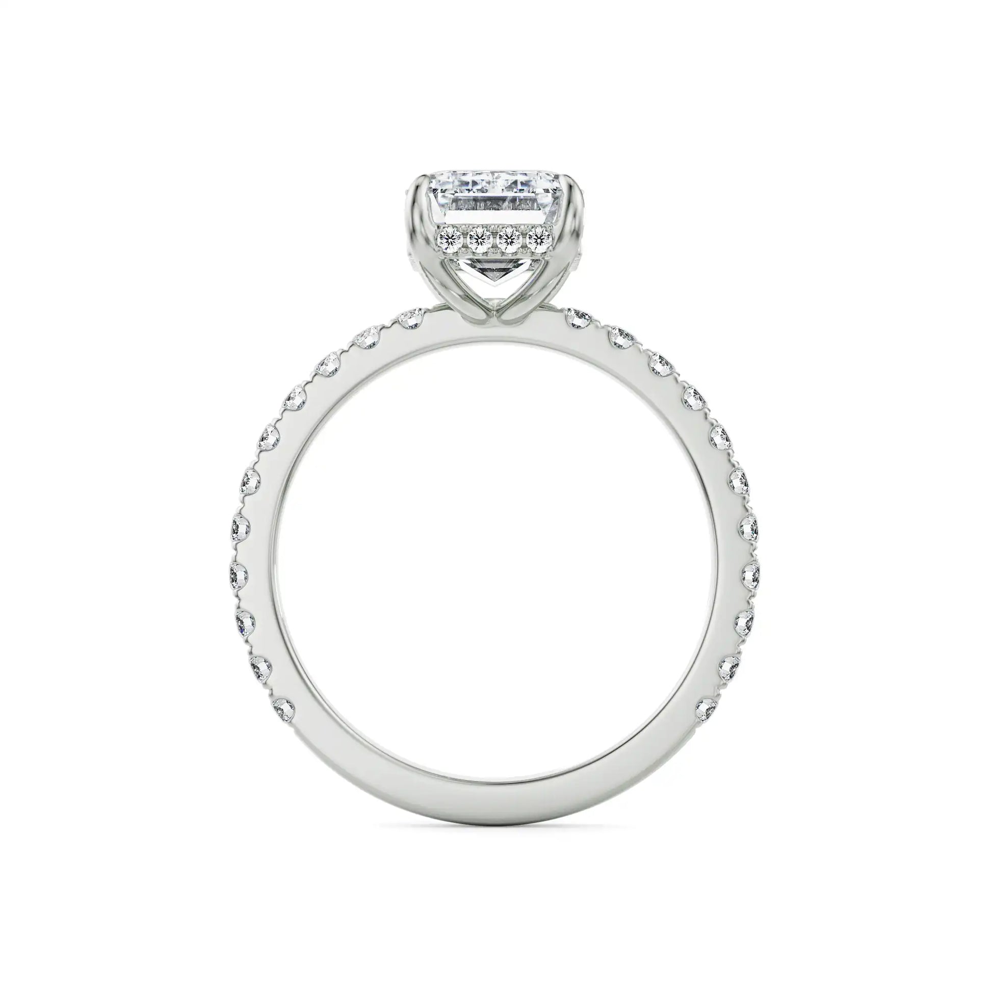 18K White Gold 2.5 Carat Emerald Cut Diamond Ring Side View