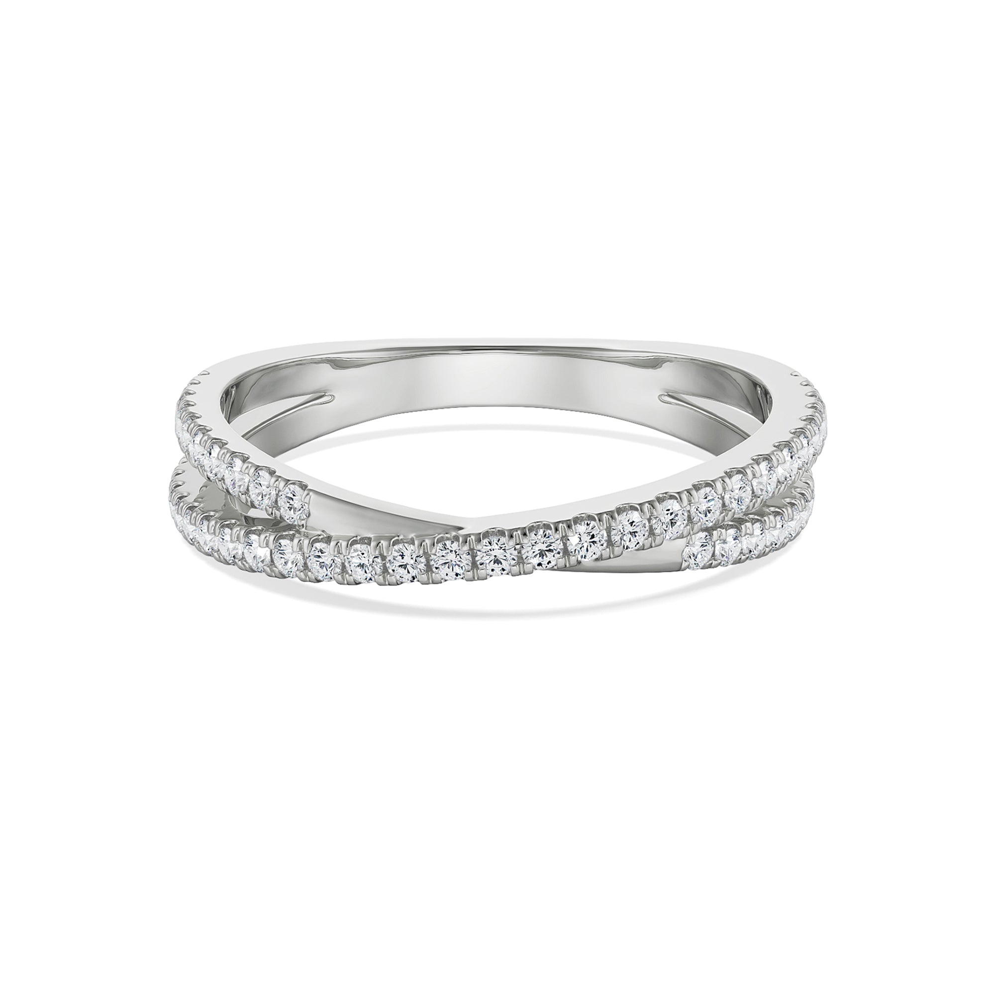 18K White Gold Criss-Cross Diamond Band Ring for Women