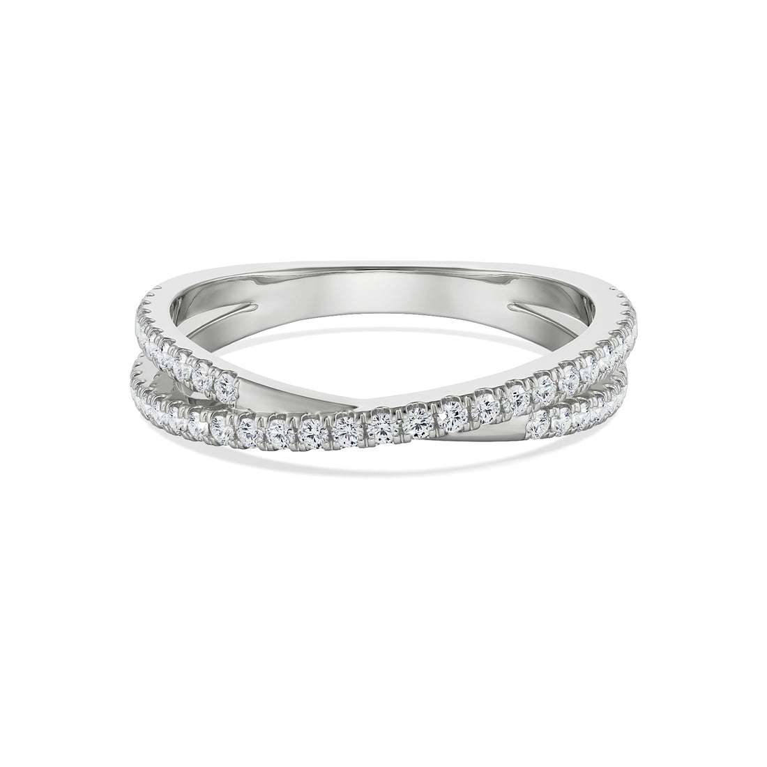 18K White Gold Criss-Cross Diamond Band Ring for Women