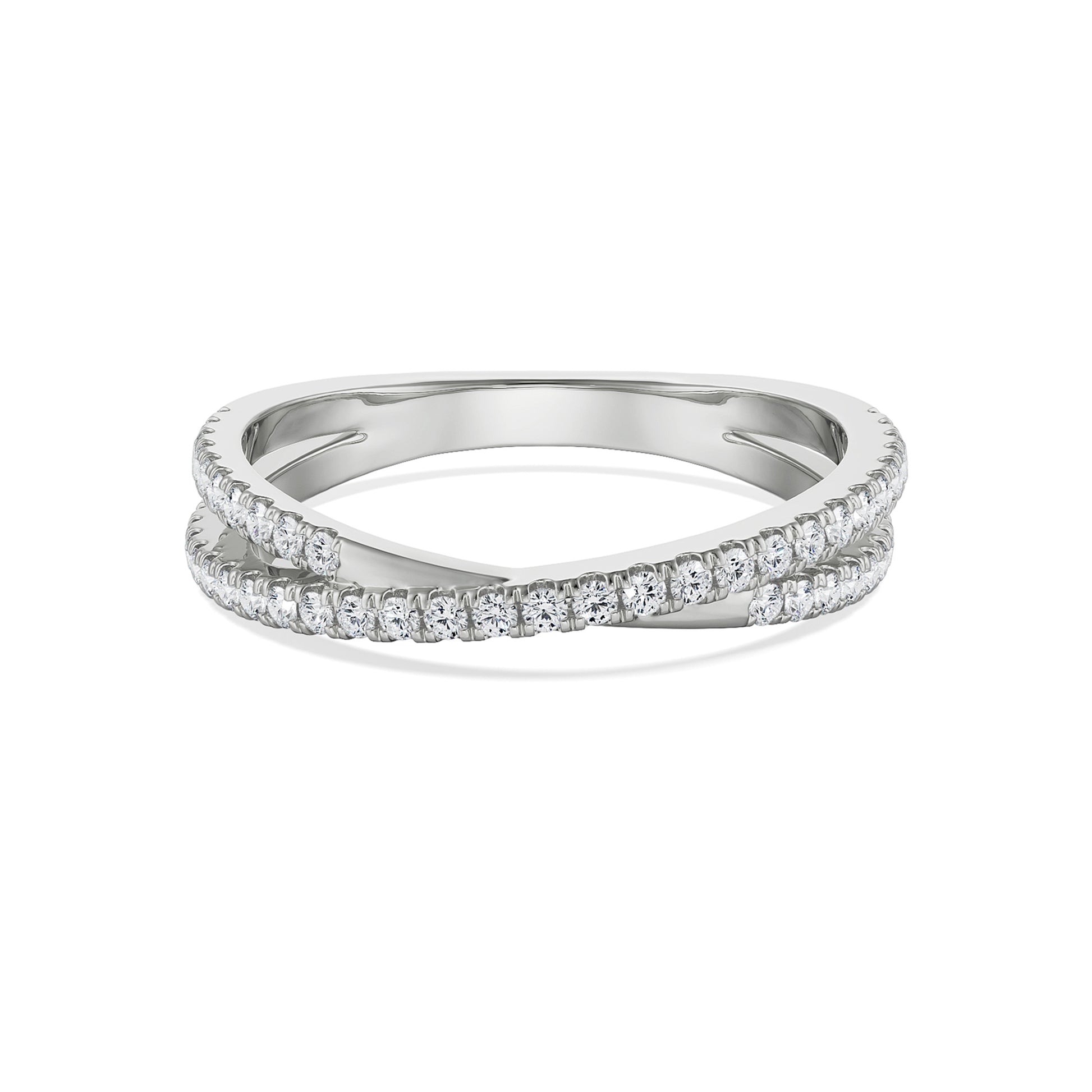 18K White Gold Criss-Cross Diamond Band Ring for Women