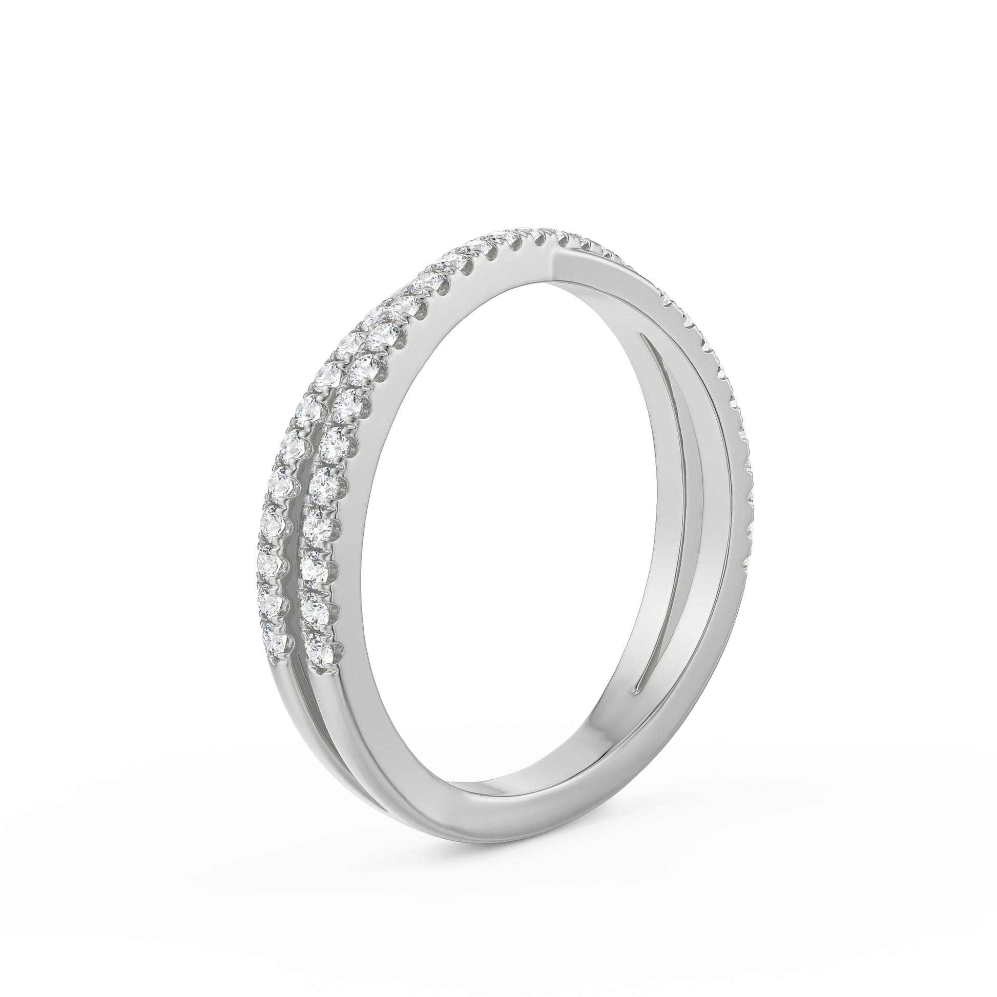 18K White Gold Criss-Cross Diamond Band Ring for Women Back View