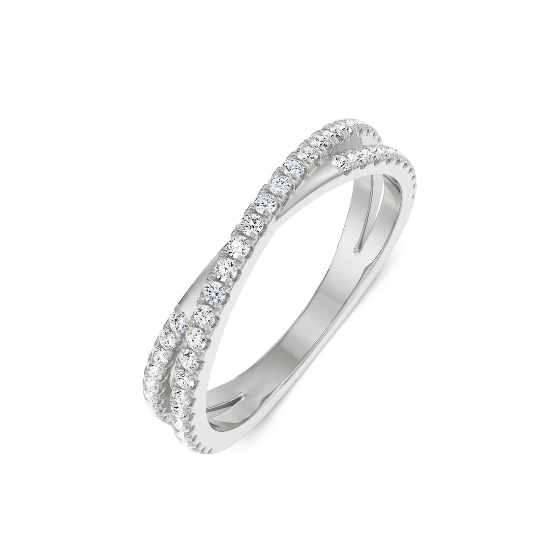 18K White Gold Criss-Cross Diamond Band Ring for Women