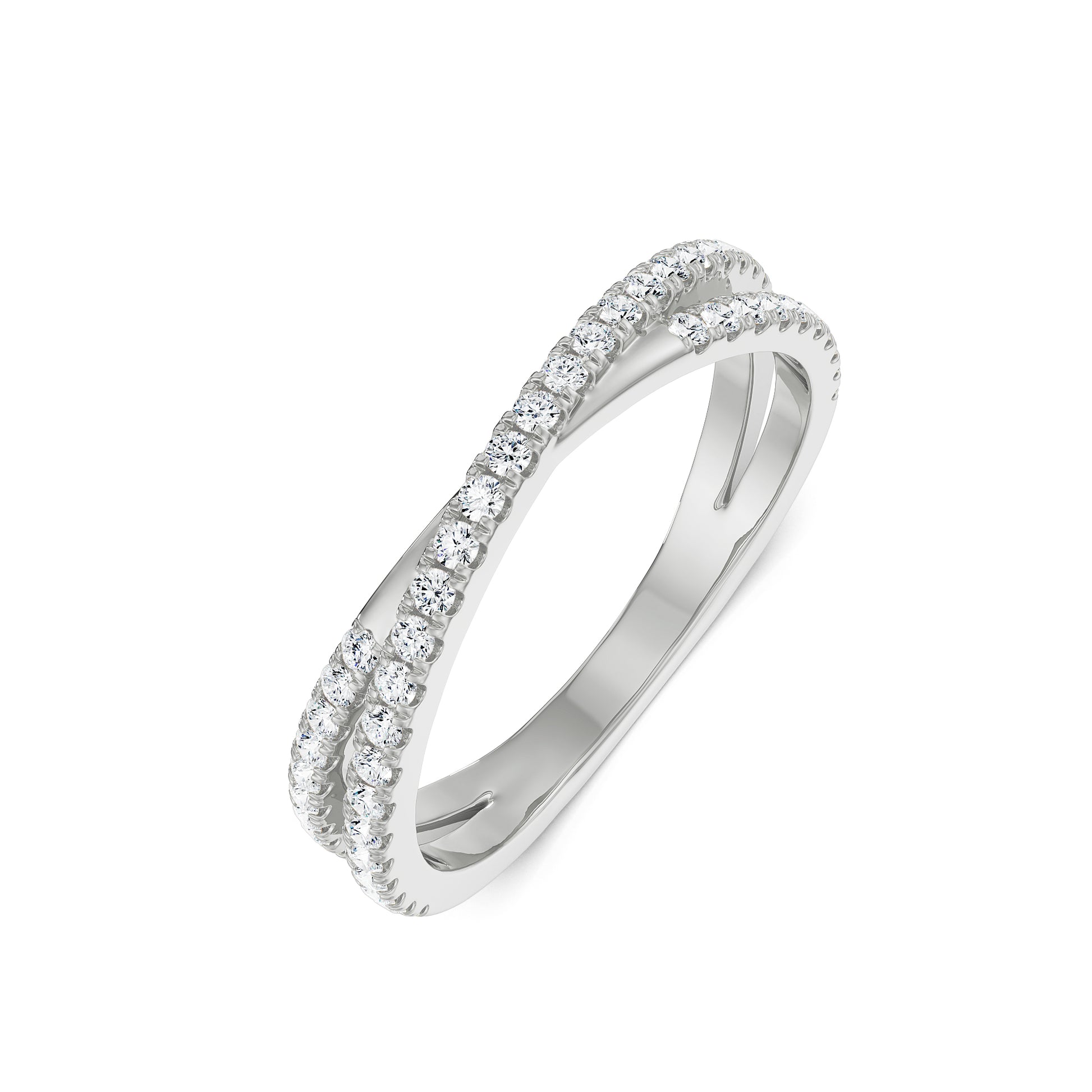 18K White Gold Criss-Cross Diamond Band Ring for Women Front View