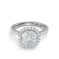 18K White Gold Cushion-Cut Diamond Halo Ring with Pavé Band