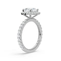 18K White Gold Cushion-Cut Diamond Halo Ring with Pavé Band Back View