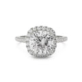 18K White Gold Cushion Cut Diamond Engagement Ring Halo & Pavé Band