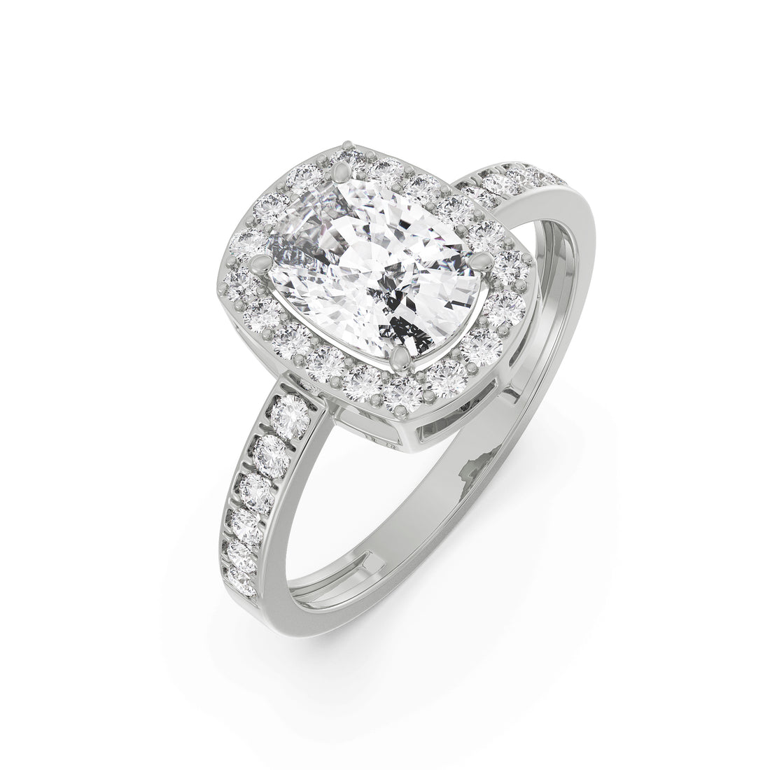 18K White Gold Cushion Cut Diamond Wedding Ring