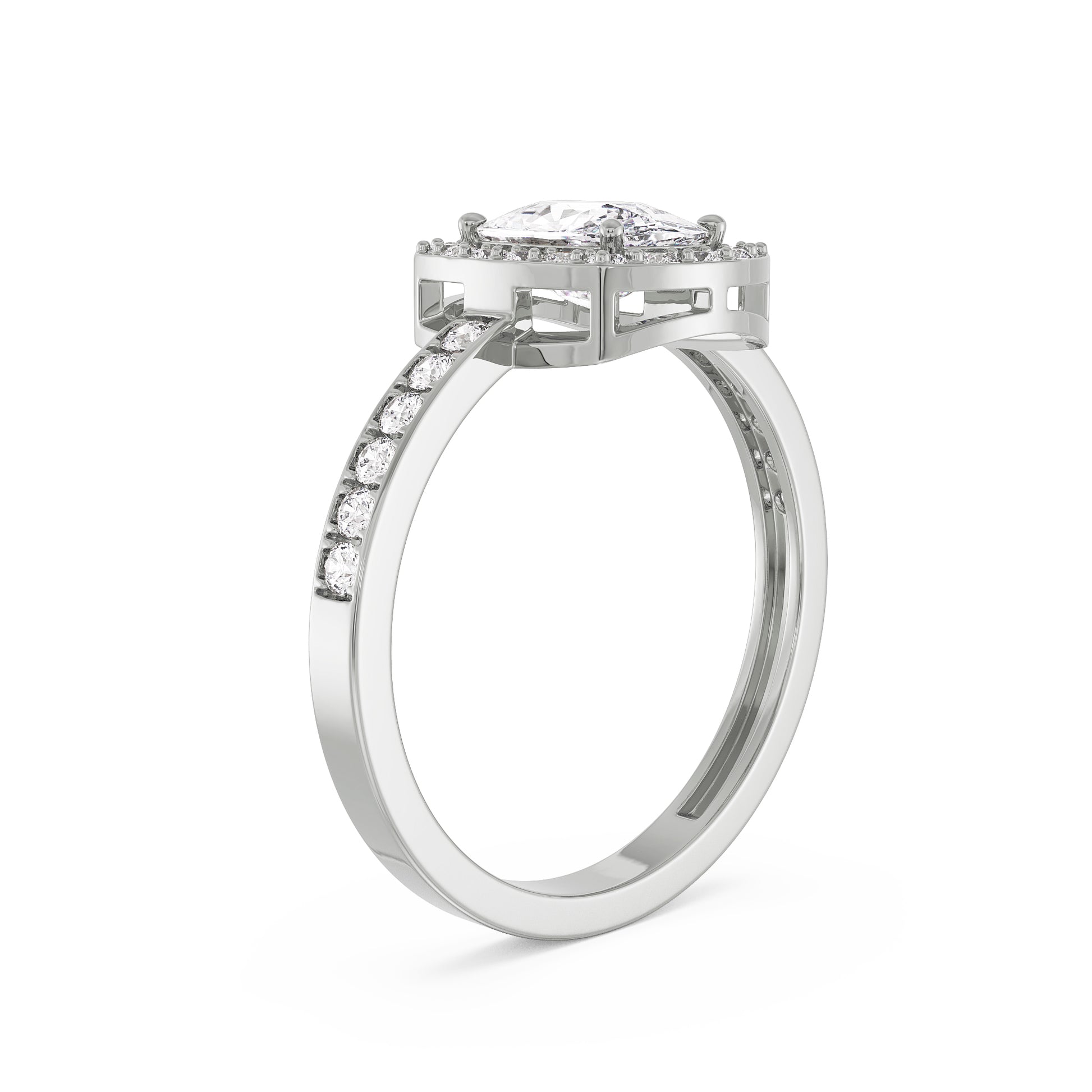 18K White Gold Cushion Cut Diamond Wedding Ring Side View