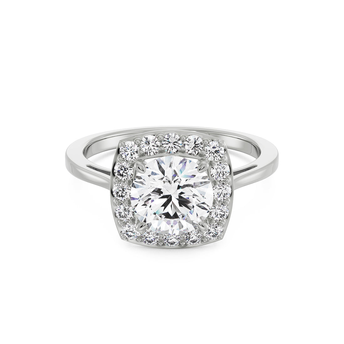 18K White Gold Cushion Halo Round Diamond Engagement Ring