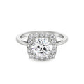 18K White Gold Cushion Halo Round Diamond Engagement Ring