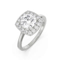 18K White Gold Cushion Halo Round Diamond Engagement Ring Front View