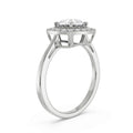 18K White Gold Cushion Halo Round Diamond Engagement Ring Side View
