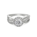18K White Gold Diamond Halo Engagement Ring Front View
