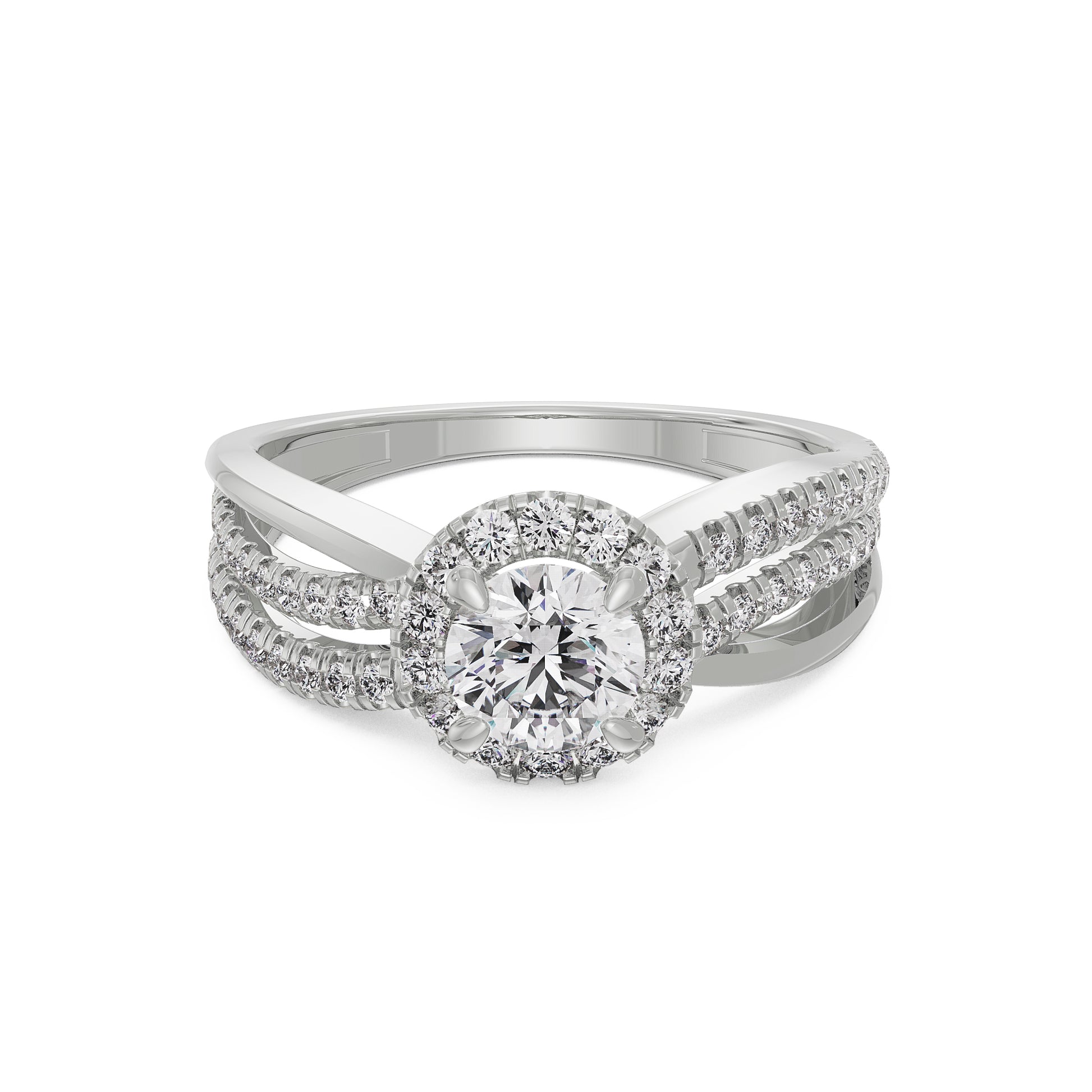 18K White Gold Diamond Halo Engagement Ring Front View