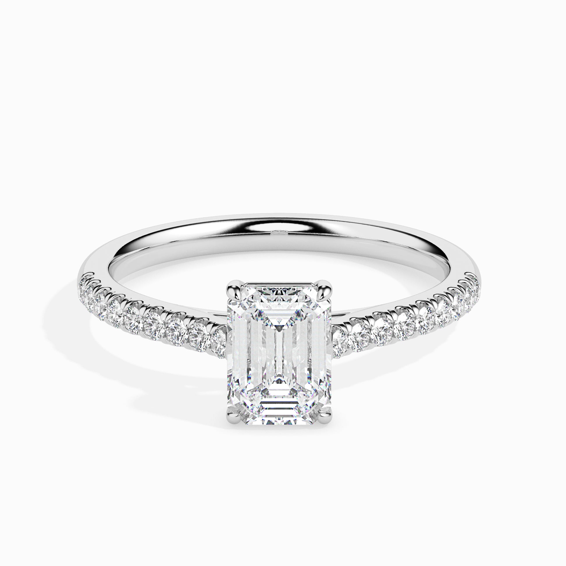 18K White Gold Emerald Cut Diamond Engagement Ring