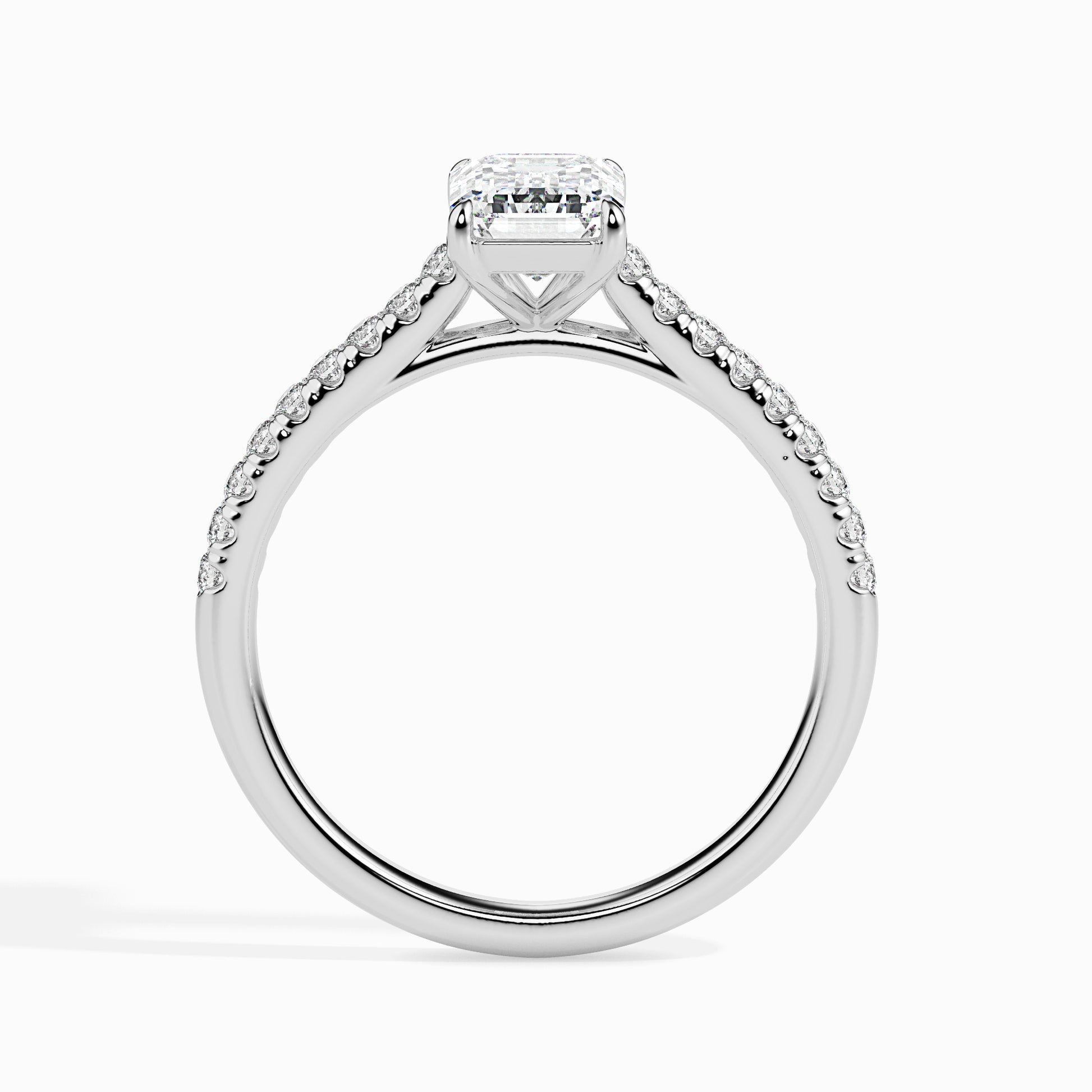 18K White Gold Emerald Cut Diamond Engagement Ring Side View