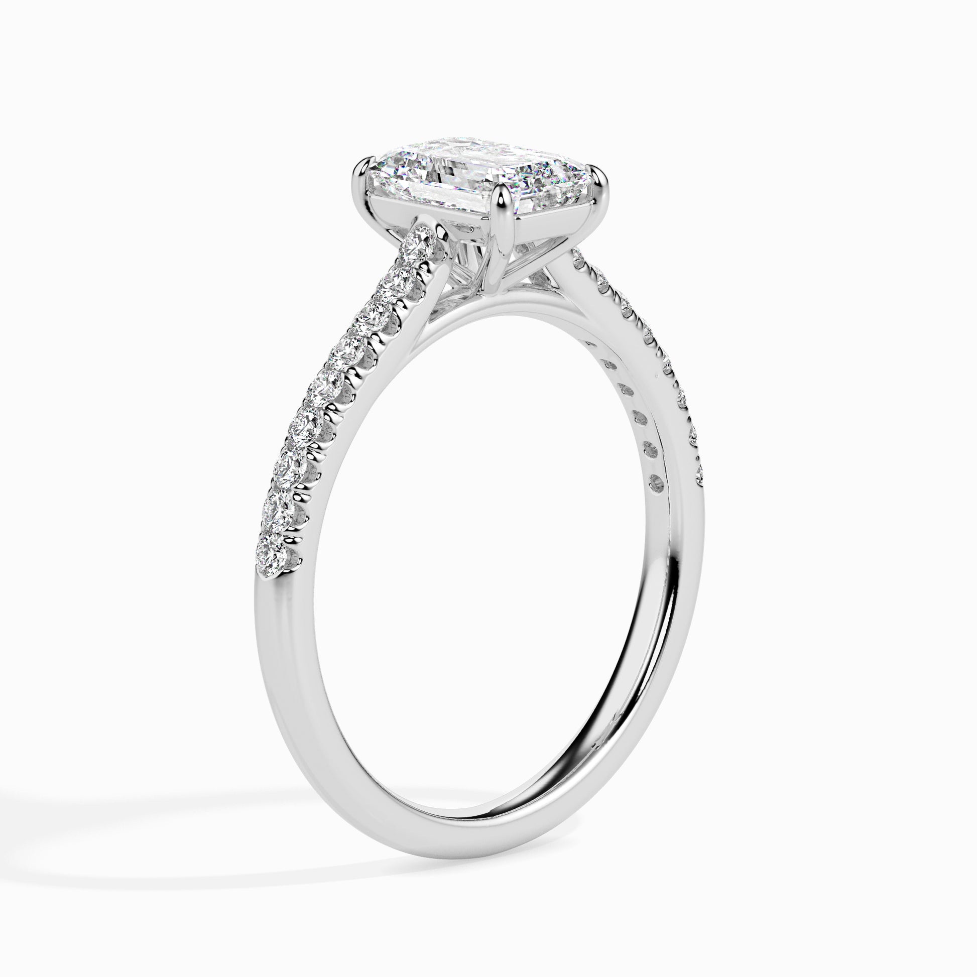 18K White Gold Emerald Cut Diamond Engagement Ring Side View 2