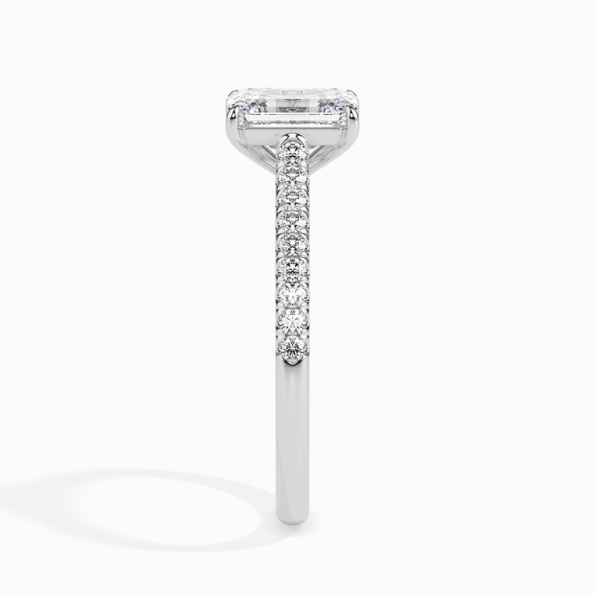 18K White Gold Emerald Cut Diamond Engagement Ring Side View 3