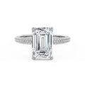 18K White Gold Emerald Cut Diamond Engagement Ring with Triple Row Pave Band