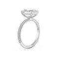 18K White Gold Emerald Cut Diamond Engagement Ring with Triple Row Pave Band Side View