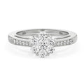 18K White Gold Floral Cluster Diamond Ring with Channel Set Band
