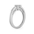 18K White Gold Floral Cluster Diamond Ring with Channel Set Band Back View