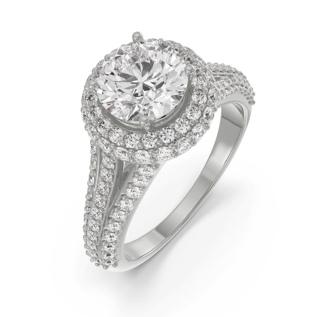 18K White Gold Halo Diamond Ring Split Shank Brilliance La Joyeria