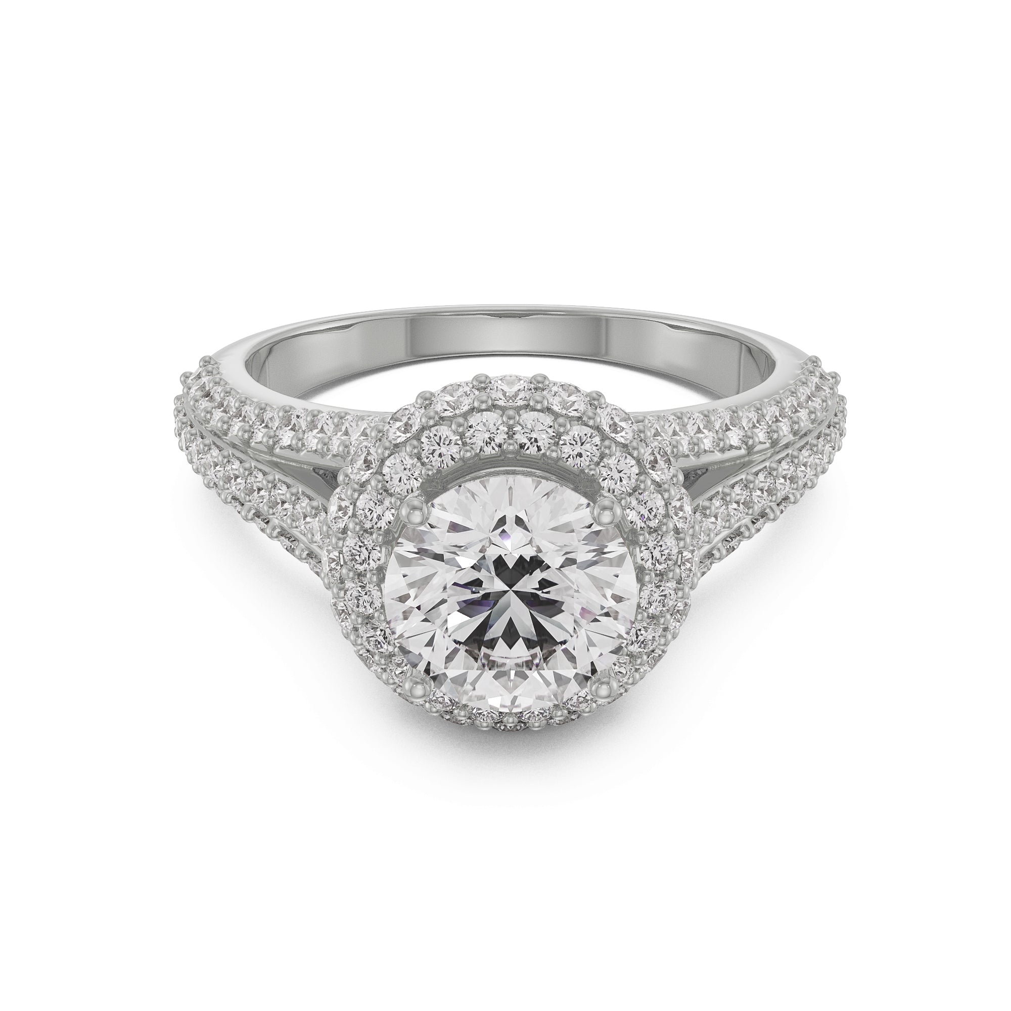 18K White Gold Halo Diamond Ring Split Shank Brilliance La Joyeria