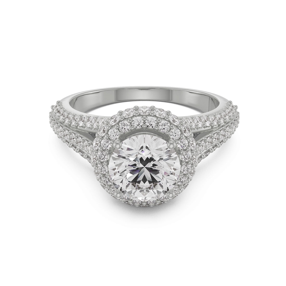 18K White Gold Halo Diamond Ring Split Shank Brilliance La Joyeria