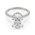 18K White Gold Oval Cut Diamond Engagement Ring with Pave Band