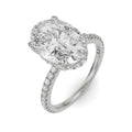 18K White Gold Oval Cut Diamond Engagement Ring with Pave Band Front View