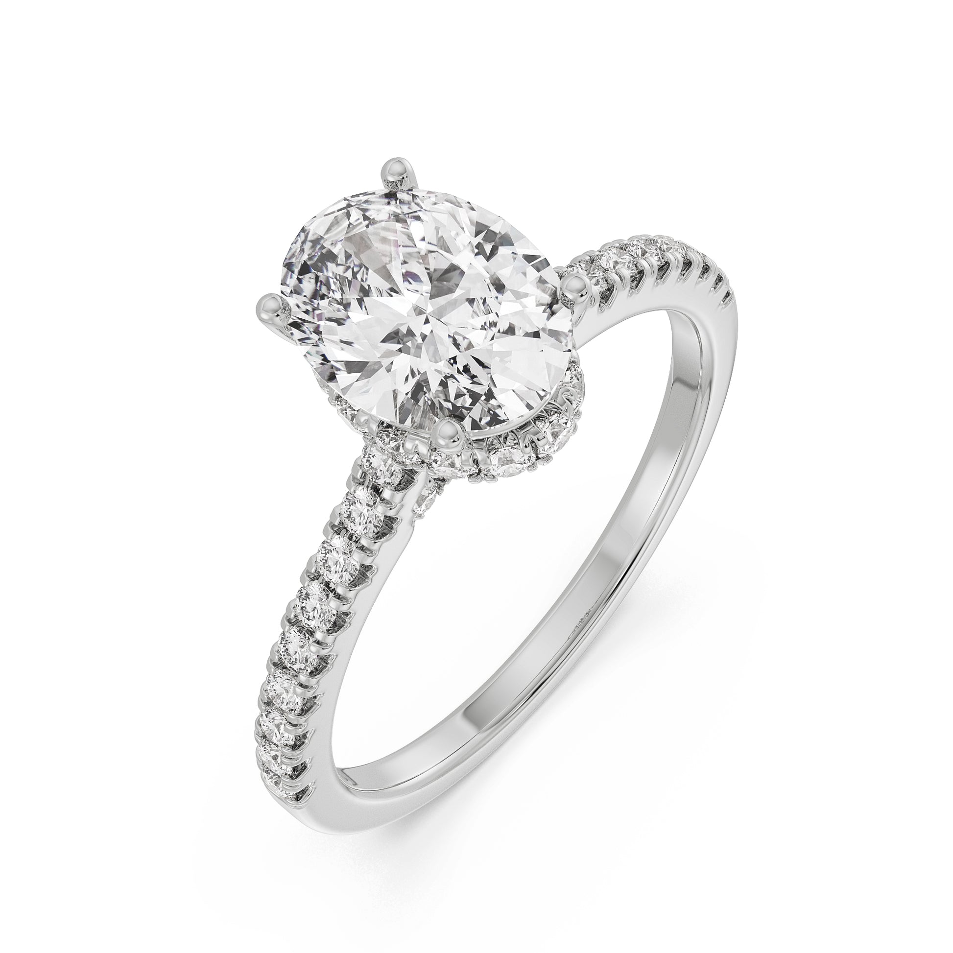 18K White Gold Oval Diamond Engagement Ring Front View La Joyeria