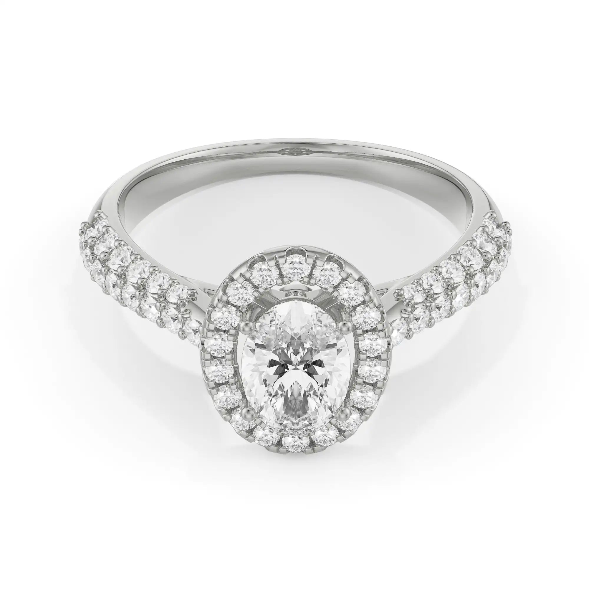 18K White Gold Oval Double Halo Diamond Engagement Ring
