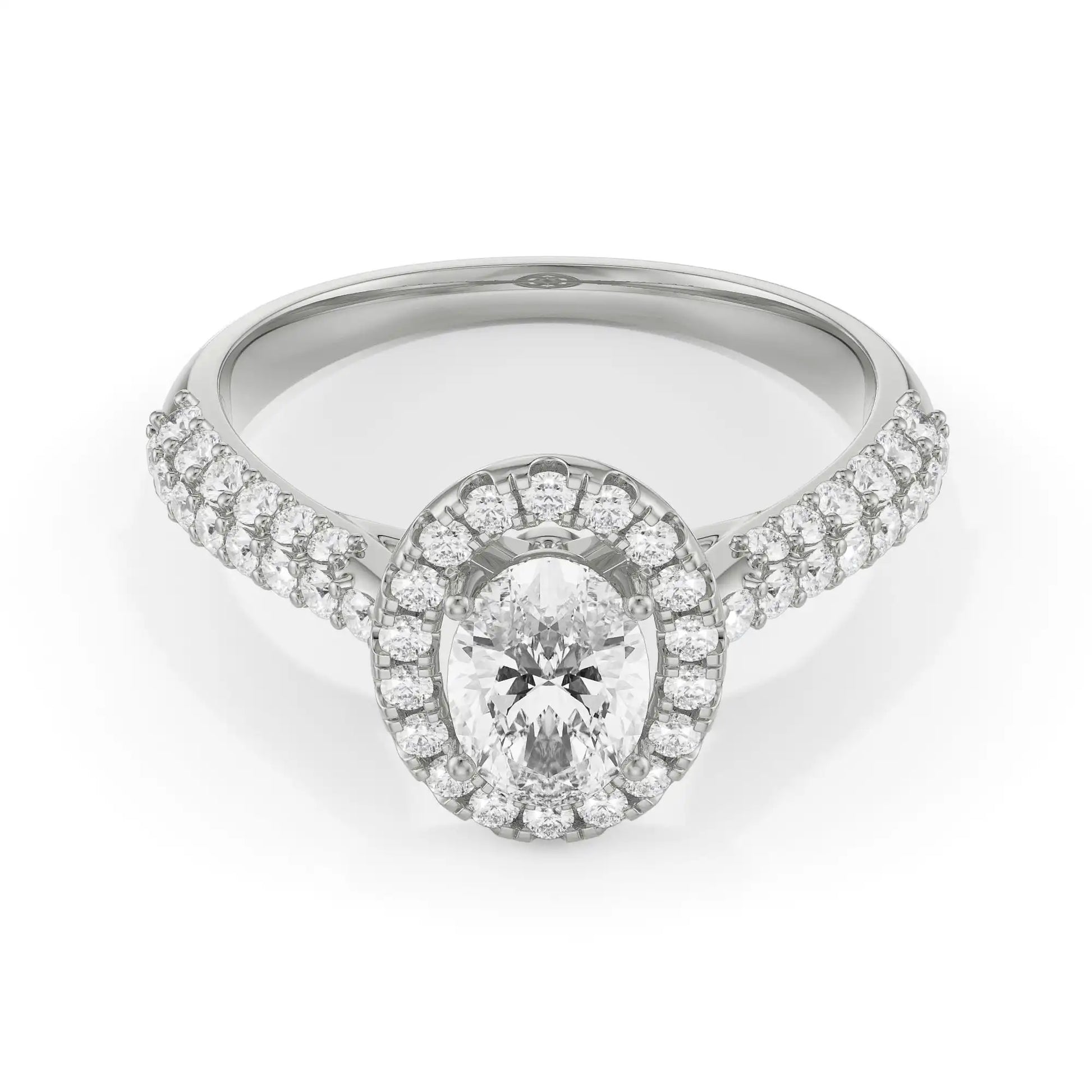 18K White Gold Oval Double Halo Diamond Engagement Ring